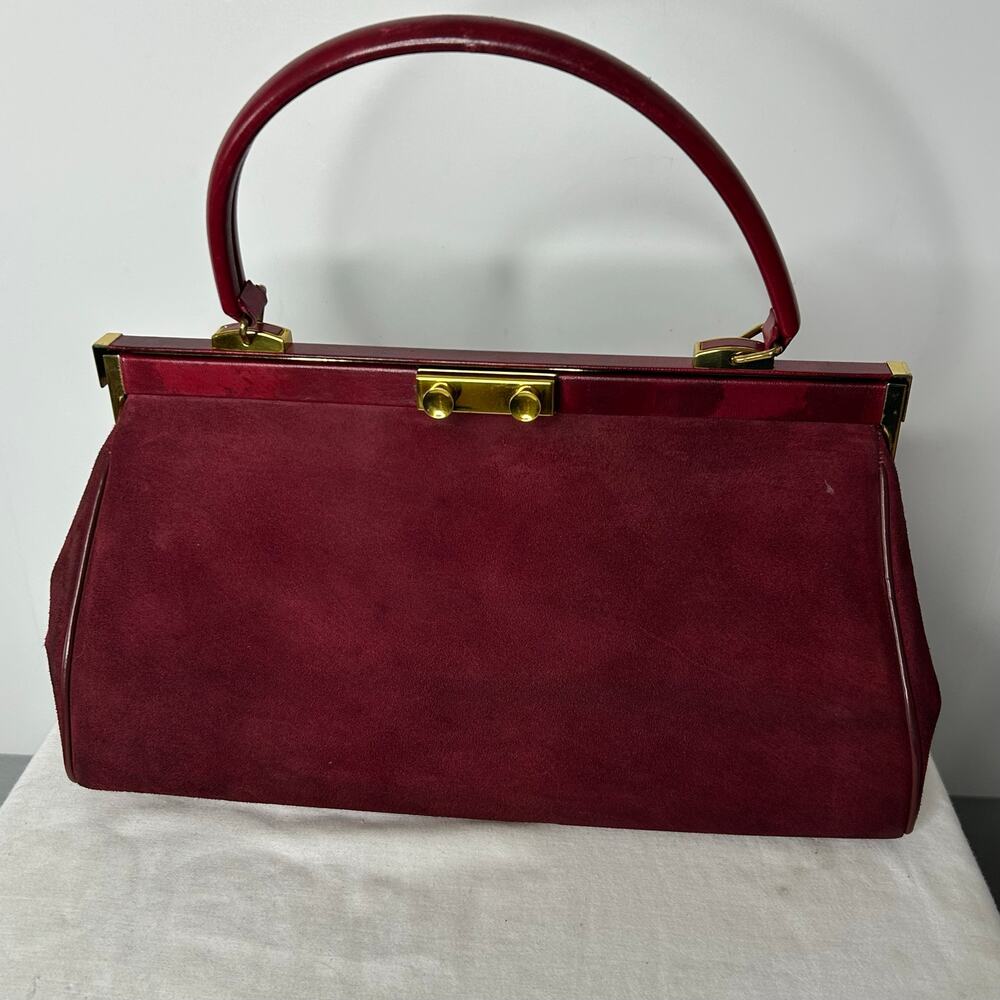 Vintage Coronet Burgundy Suede Handbag & Matching Coin Purse Set 1960s